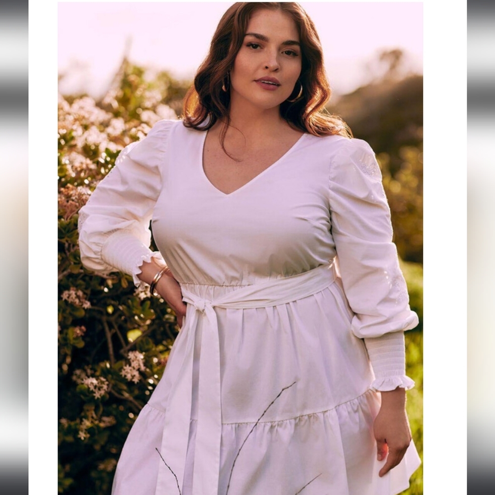 Eloquii Elements Plus | Tiered Dress with Embroidered Sleeves